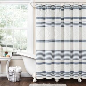72"x72" Urban Diamond Recycled Cotton Shower Curtain - Blue - Lush Décor